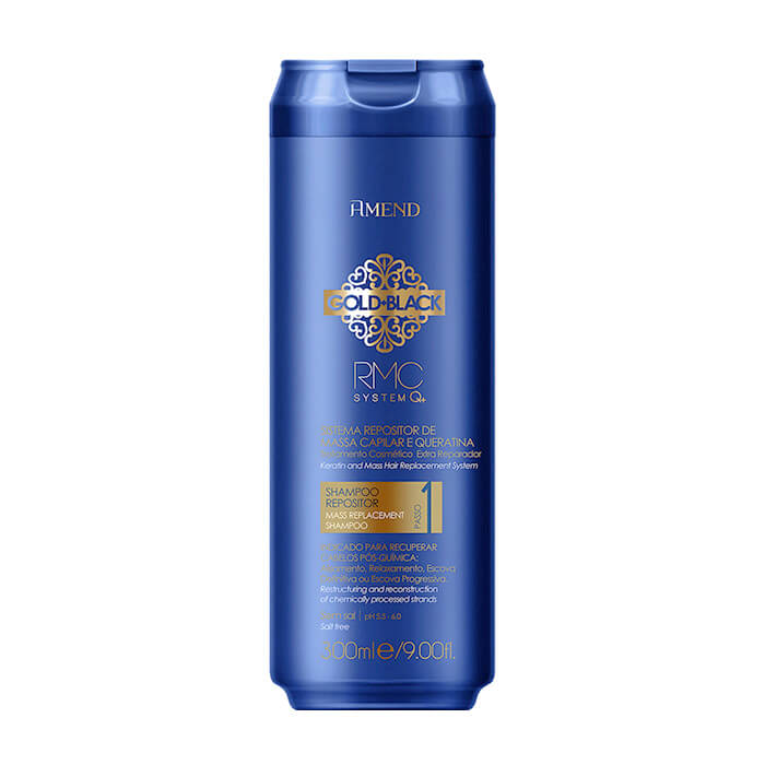 Шампунь с кератином для восстановления поврежденных волос Capillary Mass and Keratin Repositioning Shampoo Gold Black RMC System Q+ AMEND