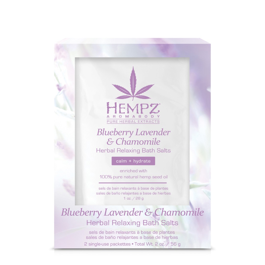 Соль для ванны расслабляющая Лаванда, Ромашка и Дикие Ягоды Blueberry Lavender & Chamomile Herbal Relaxing Bath Salts HEMPZ